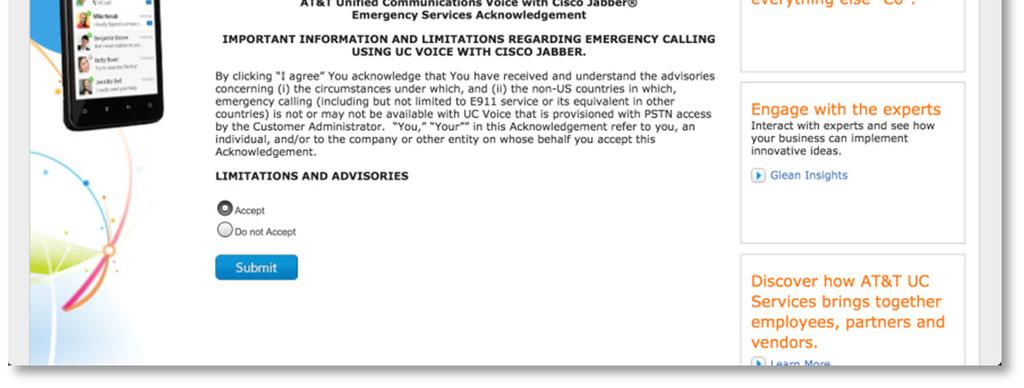 Read the AT&T UC Voice with Cisco Jabber Emergency Services