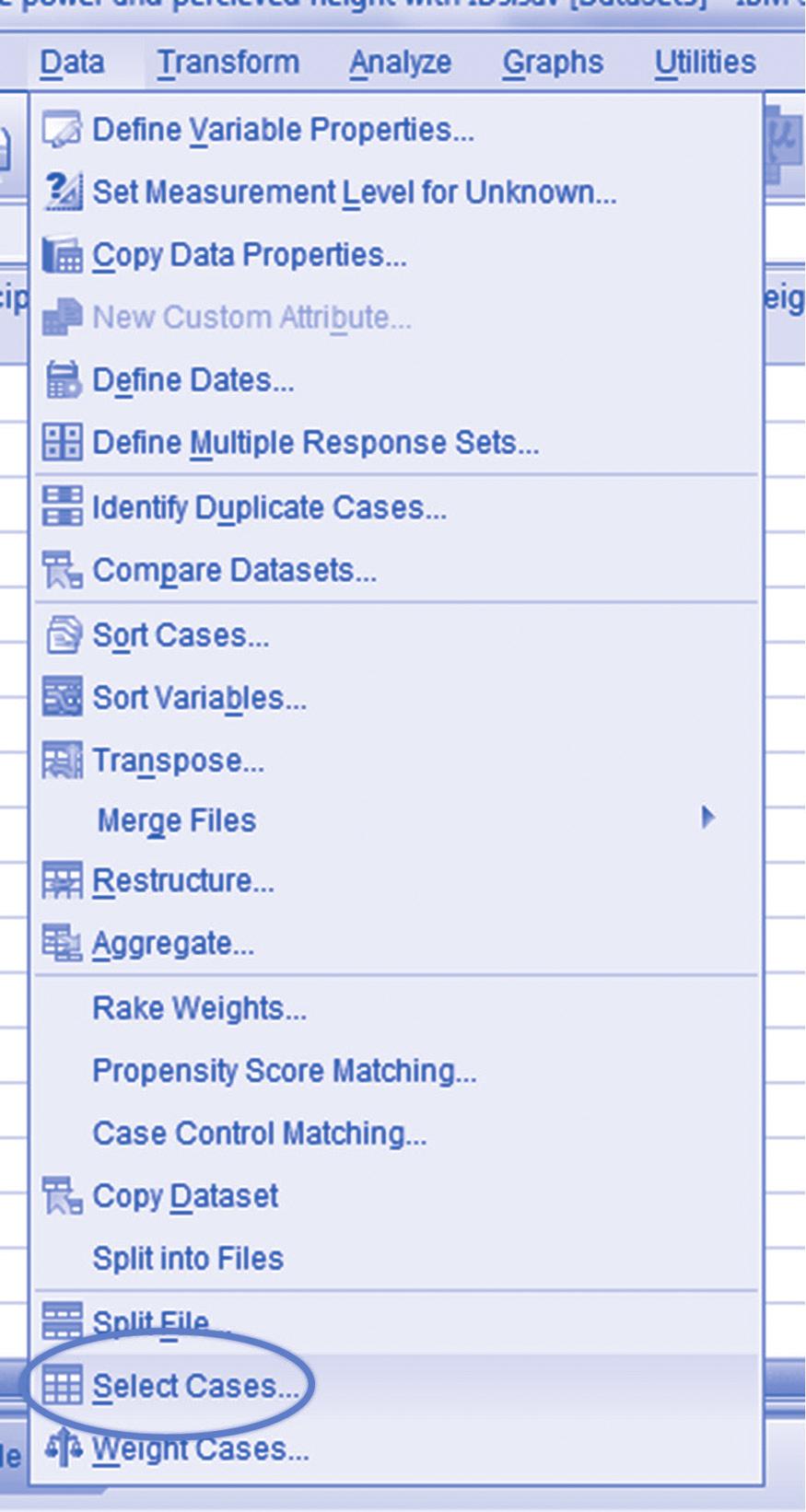 4 YOUR BASIC SPSS TOOLBOX Choosing Select Cases opens the following dialogue box.