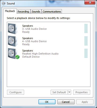 8. In Windows Sound control panel, make sure the MedRx Audio Device is not set as default.