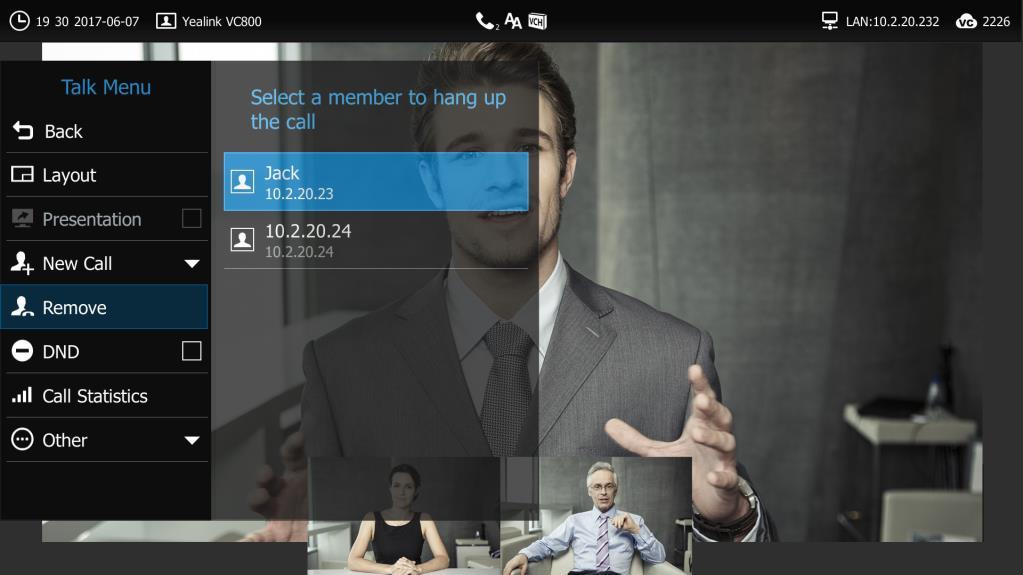Using the VC800 Video Conferencing System The CP960 s touch screen prompts End all active calls? Tap OK to end all calls. - Click Hang Up All button on the web user interface.