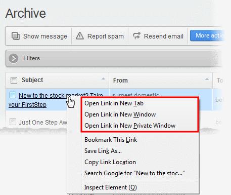 To view archived mail in a new window Right click on the subject line of the mail you want to view and choose to open in a new tab or new window from the context sensitive menu.