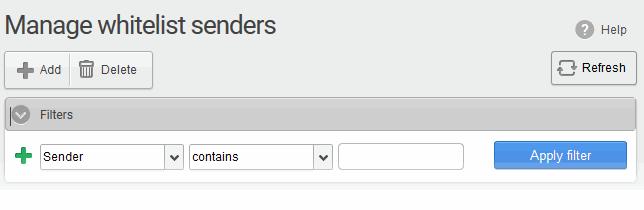 Sender: Filter senders based on their name/email address. Type the name or email address you wish to search for in the field on the right. Select a condition from middle drop-down.