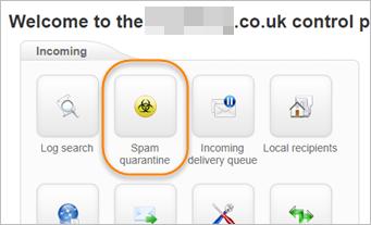 View Spam Quarantine The incoming Spam quarantine holds incoming messages that the filtering system have blocked. You can access it from the Domain Level and Email Level Control Panels.