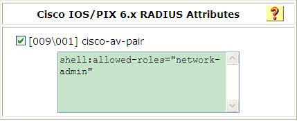 2. Configure the RADIUS server: This example uses ACSv4.2. a. Add a user account $enab0$ and set the password to 123456. (Details not shown.) b. Access the Cisco IOS/PIX 6.x RADIUS Attributes page. c.