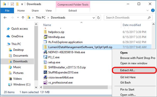 2-4. Locate the Downloads directory for your system (32-bit or 64-bit). For example: C:\Downloads\LumenXDataManagementSoftware\ DataIOProgrammer\InstallationFiles.