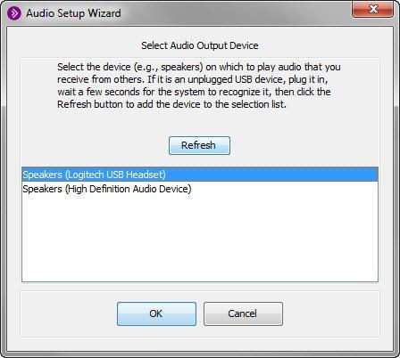 2. The Select Audio Output Device window will appear. Select the Audio Device that you want to use to listen to the web conference. Figure 27 - Select Audio Output Device 3. Click OK. 4.