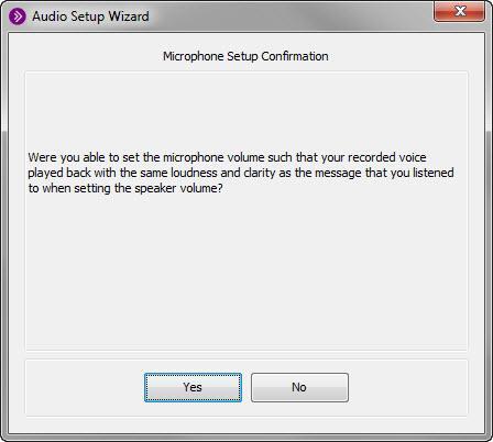 13. The Microphone Playback window will appear. Click Play to listen to your test recording. Figure 32 - Microphone Playback 14. The Audio Setup Wizard will play your test recording.