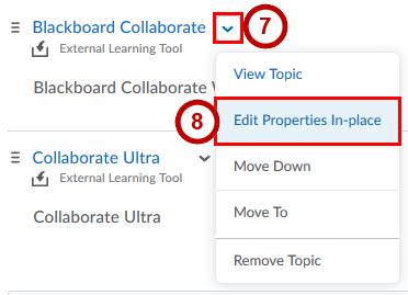 6. A link to the Blackboard Collaborate tool will be added to your content. To have the Blackboard Room launch in a new window for your students. 7.