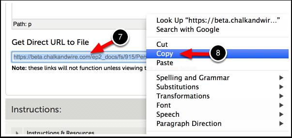 Step 4: Select and Copy URL Once the direct URL has been created, it will appear below the Get Direct URL to File heading. 7. Highlight the URL. 8.