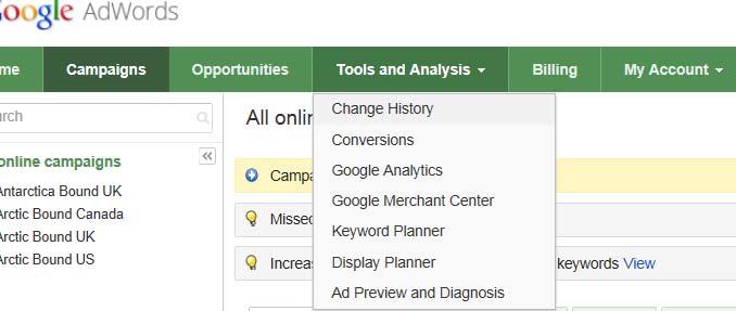 Accessing the Keyword Tool through Adwords Login to your