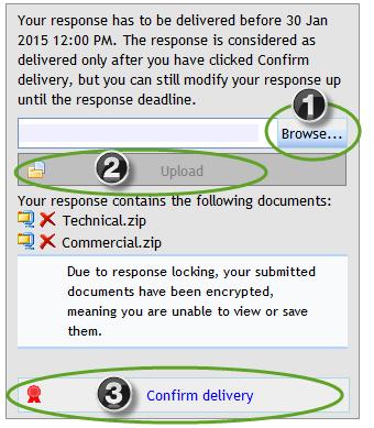 3.6 Delivering a response You can upload and delete bid documents on a request up until the request's Response Due date/time.