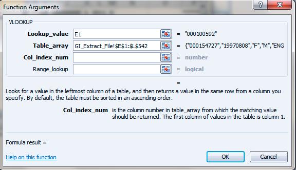 copied to other cells. 12. Review the Table_array range in the Function Argument Window. a.