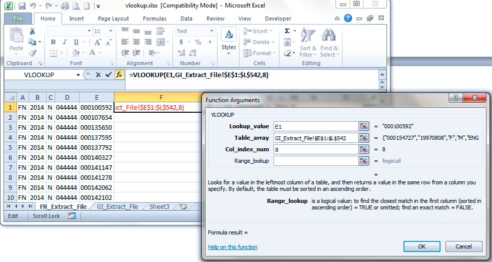 14. Click in the Col_index_num box in the Function Argument Window and enter the Column Number in the Table_array