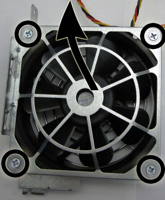 9. if you need to remove the fan from the metal case, remove the four screws that secure the fan to the case, and remove the fan from the case.