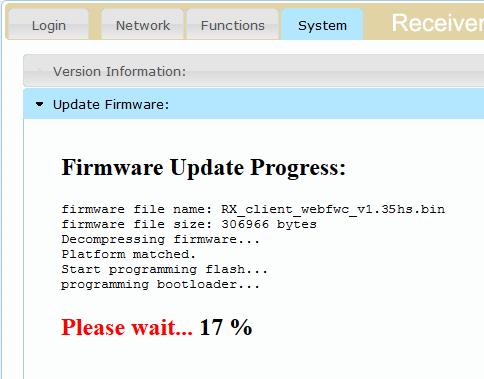 In this example, we are updating the firmware for the Receiver unit. 8. Click the Update button. 9.