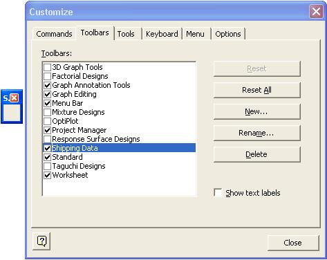 Blank toolbar New toolbar name Add commands to the toolbar Add commands to the blank toolbar.