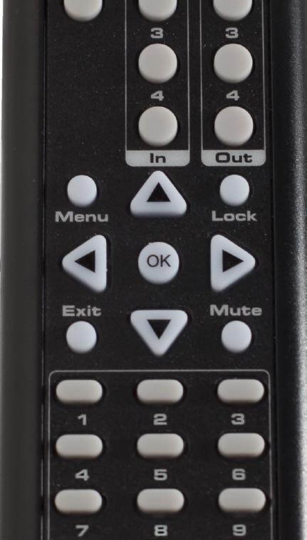 Operating the 4x4 Seamless Matrix for HDMI Menu System Using the IR Remote Control The IR remote control has buttons which represent the controls on the front panel.