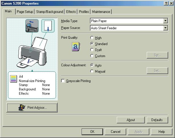 Printer Driver Functions (Windows) Main Tab (1) (2) (6) (3) (4) (5) (1) Media Type Ensure this setting matches the type of media loaded in the printer.