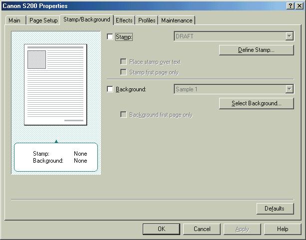 Printer Driver Functions (Windows) Stamp/Background Tab (8) (1) (3) (4) (6) (2) (5) (7) (1) Stamp Select the check box and choose the stamp.