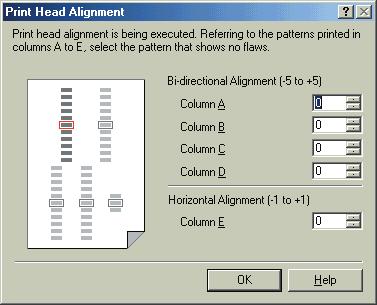 Routine Maintenance 2 In the same way, one by one, select the most even patterns printed with the least irregularities from each of Columns B to E, enter their numbers, and click OK.
