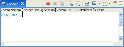 Console View Multiple contexts When the CPU is selected it operates as a GEL command interface to the debugger When CIO is selected it shows CIO output
