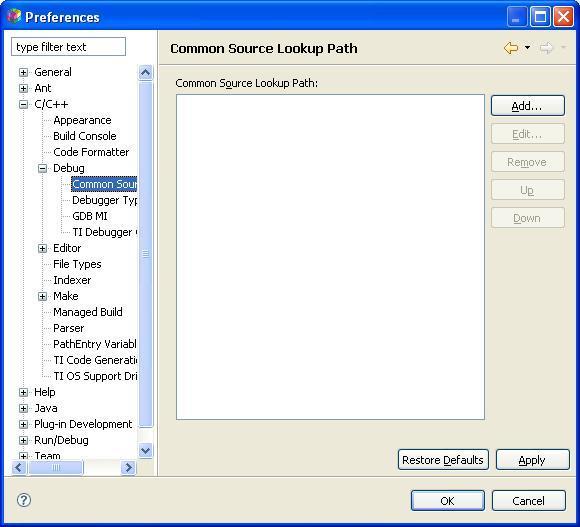 Global Source Lookup Paths You can setup source lookup paths that are shared between launch sessions Window->Preferences