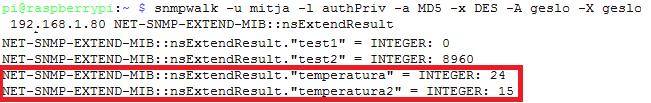 8: Prikaz izpisa ukaza snmpwalk za objekte NET-SNMP-EXTEND- MIB::nsExtendResult. snmptranslate -On NET-SNMP-EXTEND-MIB::nsExtendResult.