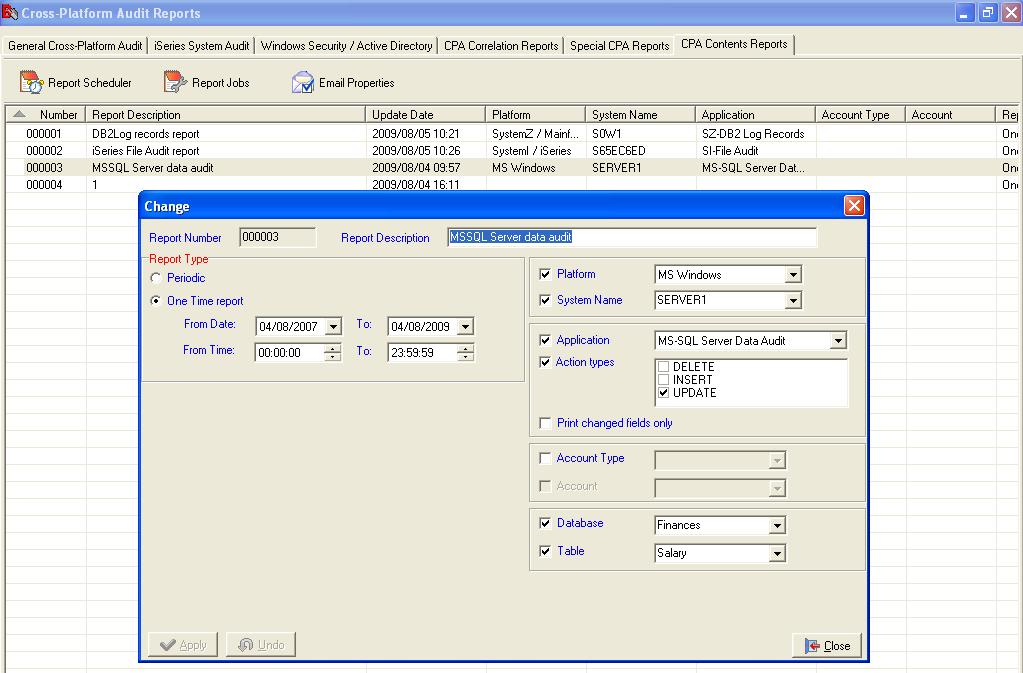 CPA Contents Reports CPA Contents Reports Audit of database changes.