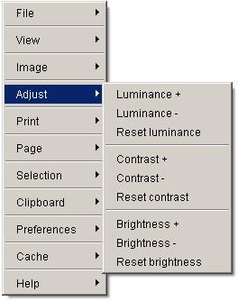Adjust menu The adjust menu provides options to change the luminance, contrast and brightness properties of the