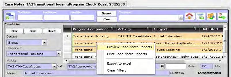 3. Click the Case Notes page in the Navigation pane. The name of the selected client should display in the CaseNotes page TAB. 4.
