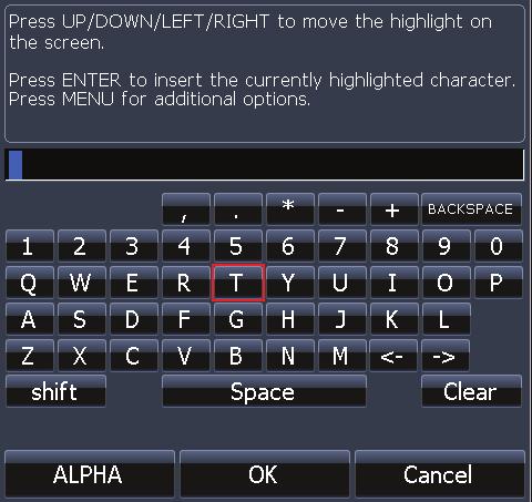 To input text: 1. Use the keypad to select the desired character and press ENTER. 2. Repeat Step 1 for each character.