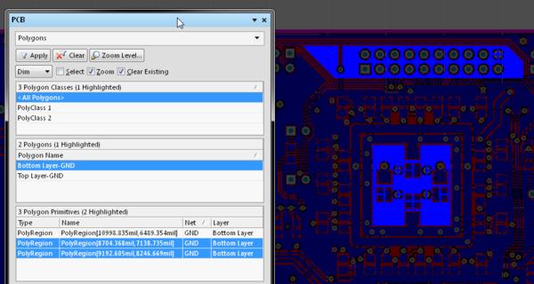 As you click on an entry in the PCB panel's list a ﬁlter will be applied based on that entry, where the visual result of which (in