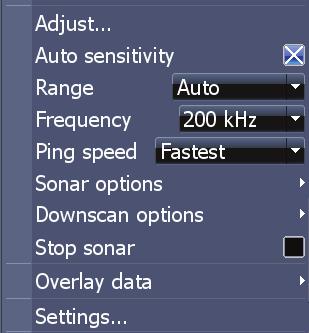 with Downscan overlay turned on) Sonar menu