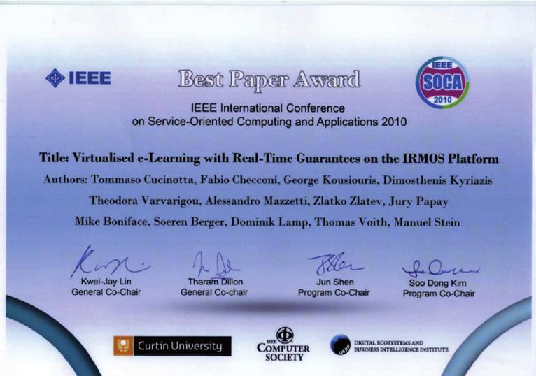 Highlights IRMOS got the Best Paper Award in the IEEE International Conference on Service-Oriented Computing and Applications 2010 All along the project lifetime (February 2008 January 2011), we have