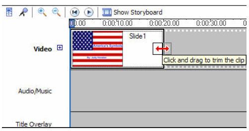 - 5 - Extend - After adding or recording an audio file, drag the blue line until the audio file has the same ending point as the clip it accompanies.