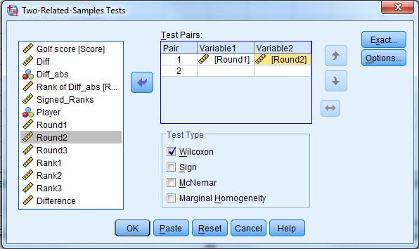 18.3 Wilcoxon Signed Ranks test for paired/matched observations To perform two-sample Wilcoxon Rank Sum tests (to test the difference between two groups medians, or systematic differences), choose