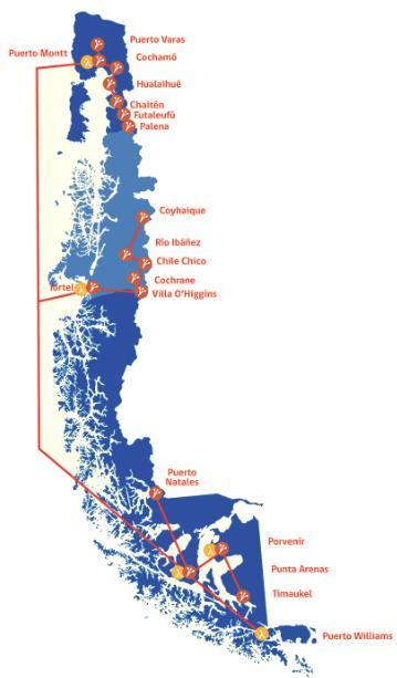 Fibra Optica Austral Governmental project to connect the southern region Currently this region is reach by Satellite or terrestrial by Argentina The project aim to: Reach with fiber from Puerto Montt