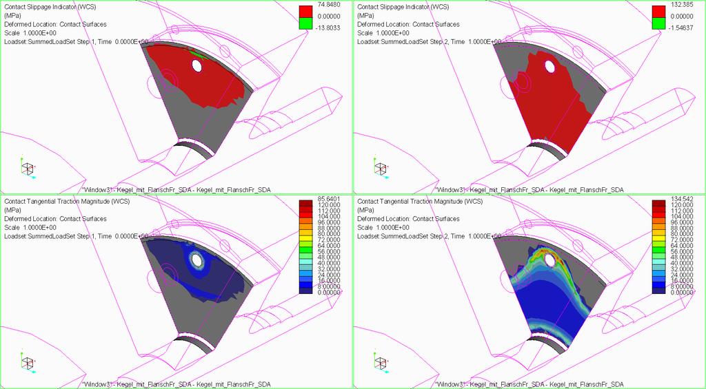 Contact tangential traction [MPa] Contact slippage indicator Part B: Application Examples 2. Flywheel with a bolted conical hub-shaft-connection 2.3 Analysis with the SDA contact model in Creo 2.