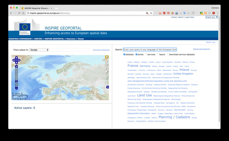 Search, evaluation and use of data in an SDI Open the geoportal in a web browser Navigate