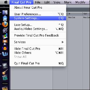 SCRATCH DISKS The next step is EXTREMELY IMPORTANT. SET YOUR SCRATCH DISKS!!!!! Press shift + Q on the keyboard, or use the menu bar: Final Cut Pro -> System Settings.