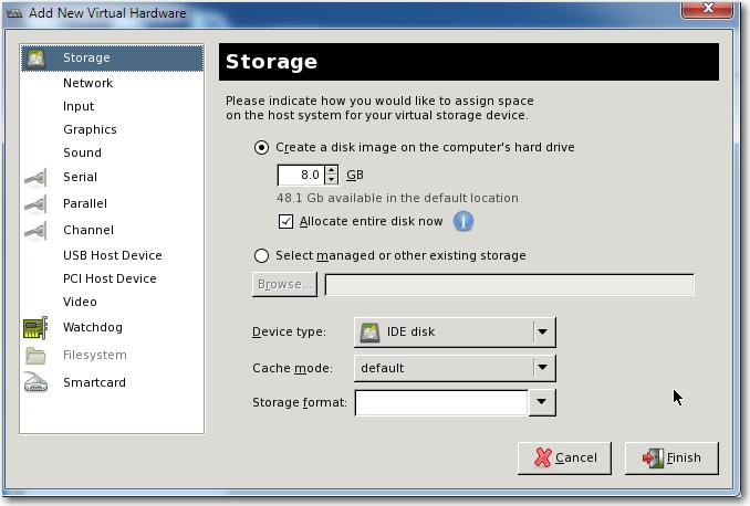 Virtio, and then click Apply. k. Click Add Hardware. The Storage dialog box appears. l.