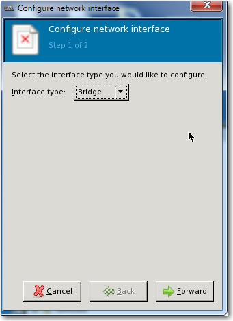 The Configure network interface dialog box appears, showing Step 1 of 2. c.