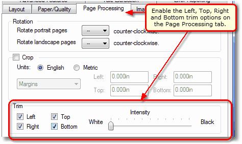 2. Click on the Page Processing tab in the Document Properties dialog to access the trimming options.