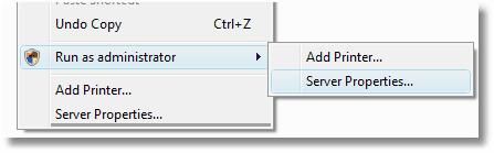 3. Right click in the window and select Run As Administrator Server Properties... from the context menu.