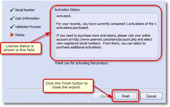 Activation Status Results This screen displays your activation status.