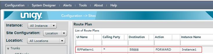 For Calling Party, enter * to denote any calling party from Unigy. For Destination, select the dial pattern for the Avaya users from Section 7.5.