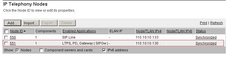 During compliance testing Node 551 was already created. Click on this Node as shown below. Open the SIP Signaling Gateway configuration by clicking on Gateway (SIPGw) as shown below.
