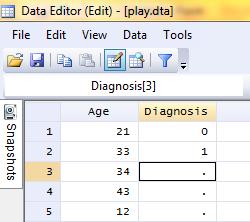 Modifying variable names and labels STATA defaults to naming variables var1, var2, etc. To modify the variable name in the Data Editor screen click on var1 (or var2, var3, etc.