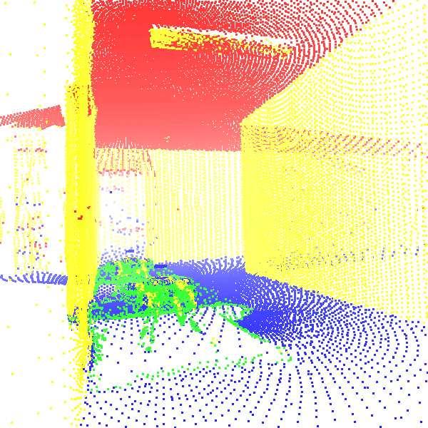 Fig. 3. Semantically labeled 3D point cloud from a single 360 3D scan in an indoor office environment.
