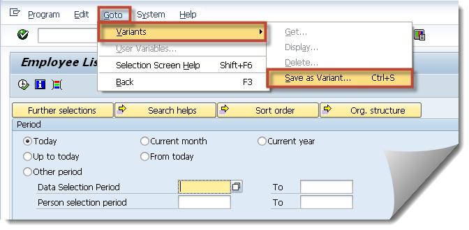 DATA SELECTION SCREEN ADVANCED FEATURES Variants: allow you to populate the Data Selection screen